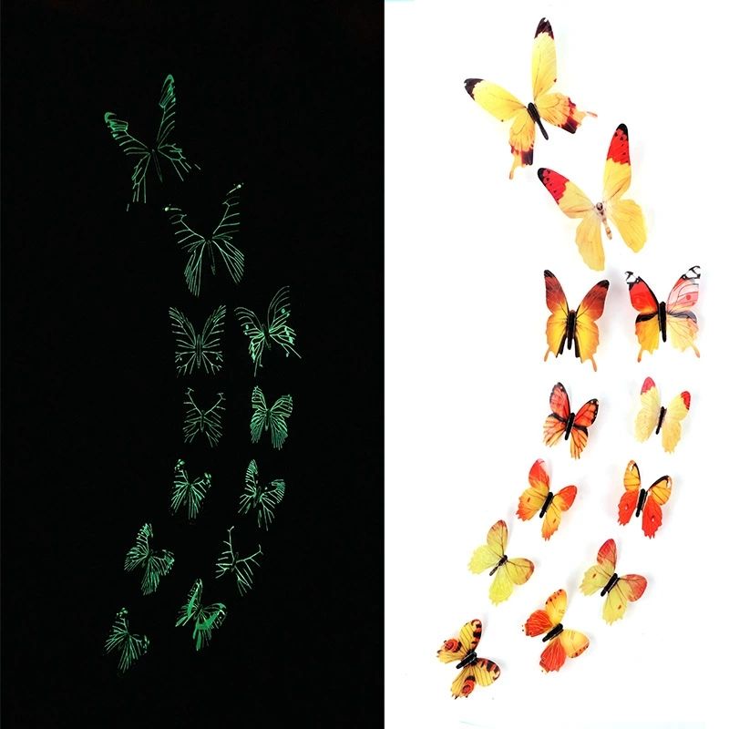 12Pcs 3D Luminous Butterfly Wall Stickers Creative Home Decor Set