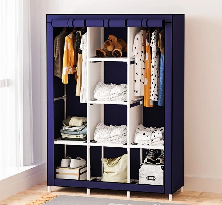 Jaza Keja 3-Column Portable Metallic Wardrobe - Large Capacity DIY Storage Closet