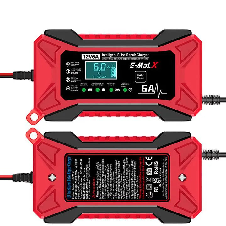 12V 6A Smart Pulse Car Battery Charger for Motorcycles, Ships, Lead-Acid, LiFePO4