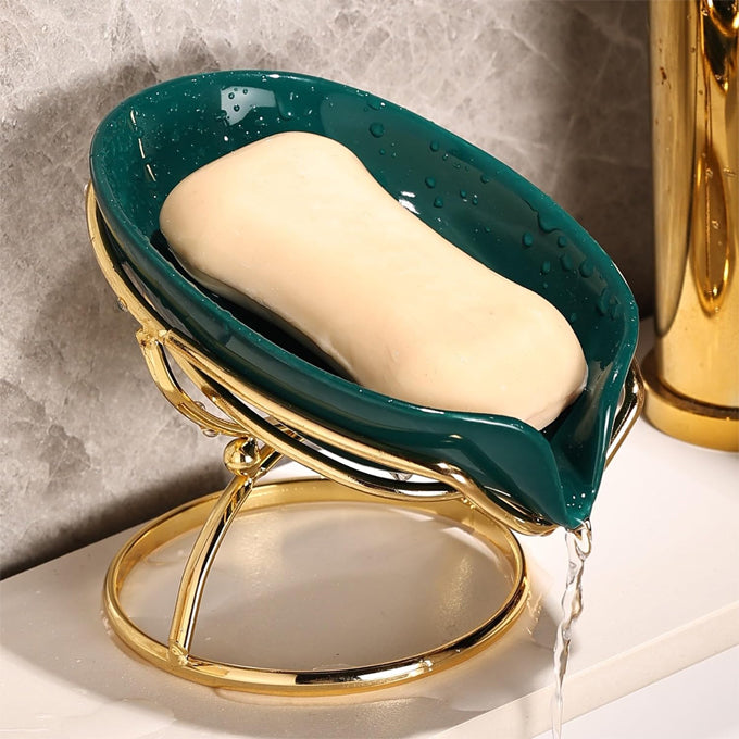 Leaf Shaped Soap Dish Premium Ceramic Soap Bar Holder with Self-Drainage System for Shower