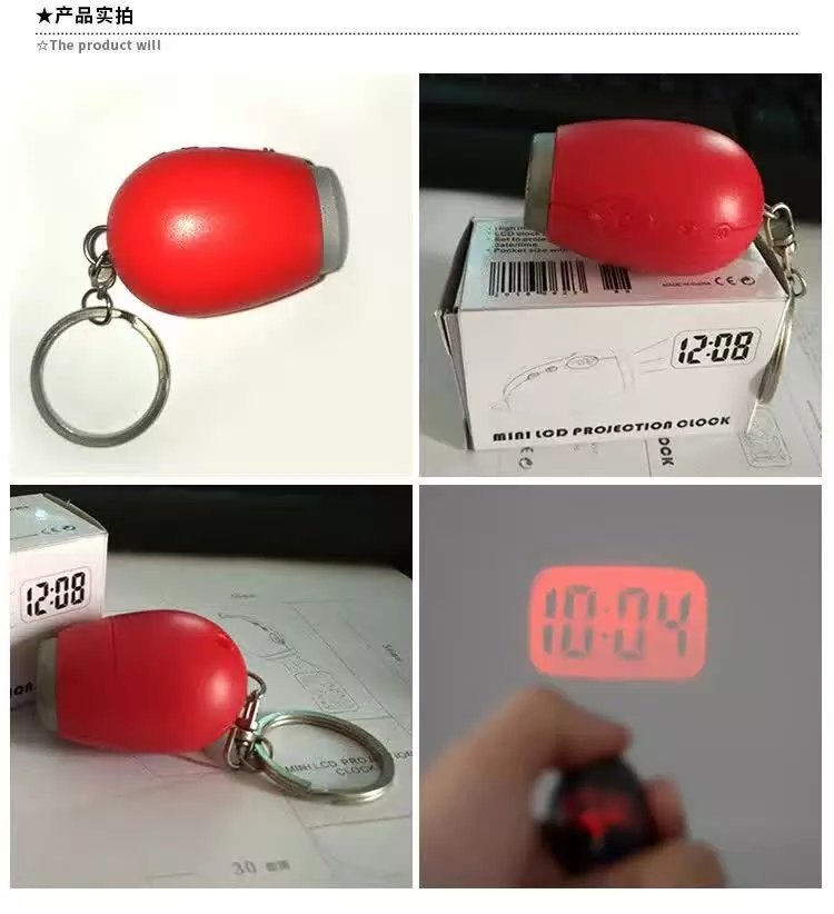 Portable Digital Projection Alarm Clock Key Chains Mini Projector LED Clock Carry Time Flashlight Clock Hanging Rope Table Decor