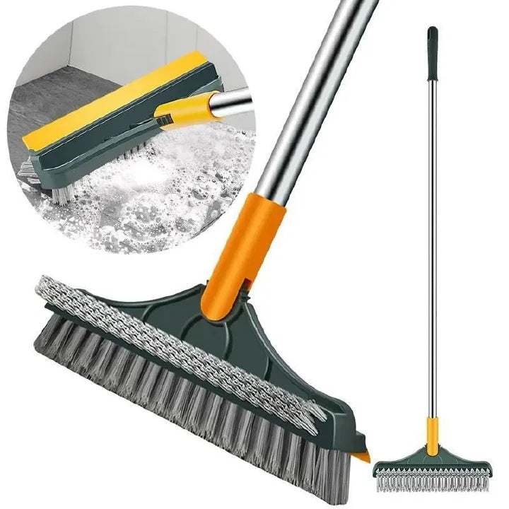 3 in 1 Floor V-shaped Scrubbing Brush with Stiff Bristles & a Scrapper