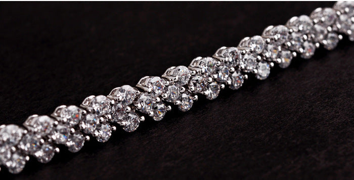 Elegant Rose Gold Roman Crystal Heart Chain Women's Bracelet - Fashion Bangle