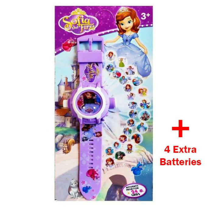 Kids 24 Images Projector Toy Digital Watch with Cartoon Face for Mickey Mouse or Sofia the First