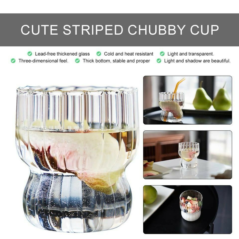 Glass Cup Cute Stripes Fat Cup Cream Cup Milk Coffee Breakfast Juice Mug High Temperature Resistant Glass Water Cup 300ml