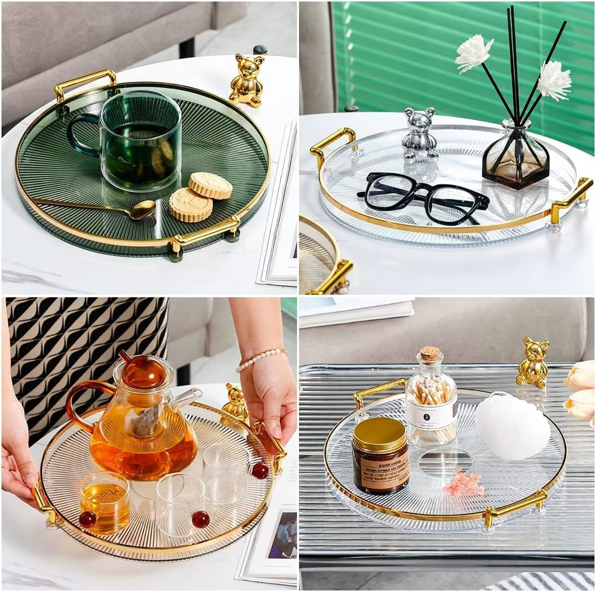 33cm Elegant Round Tray with Gold Handles