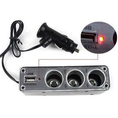 3in1 Triple Socket Car Cigarette Adapter Power Plug USB Port