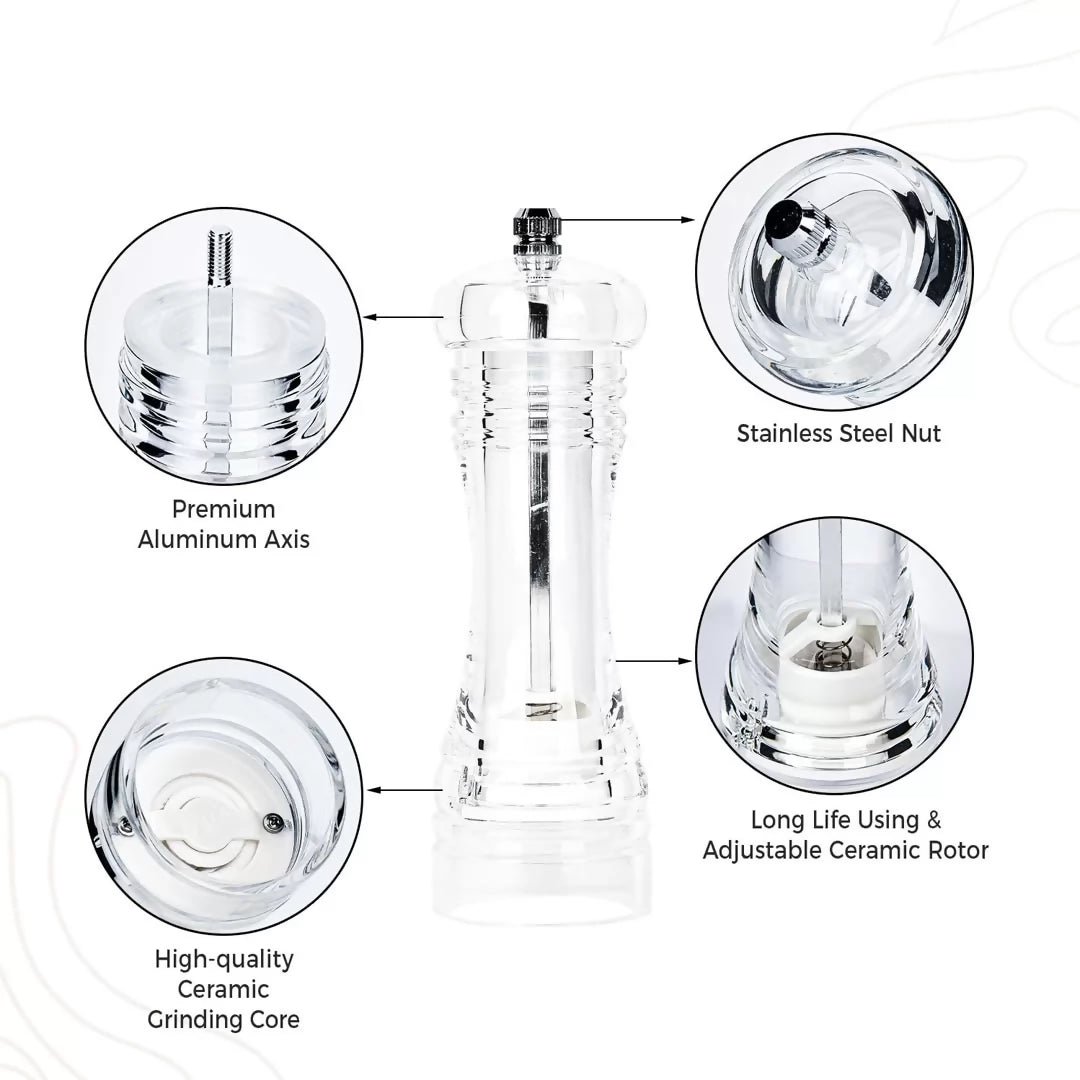 Acrylic Salt & Pepper Grinder/Mill 13,15 & 20cm
