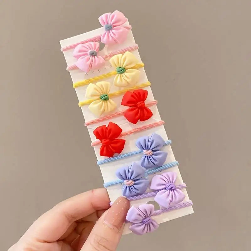10pcs Kids Girls Tie Cute Flowers Decor Rubber Bands Hair Rope Accessories