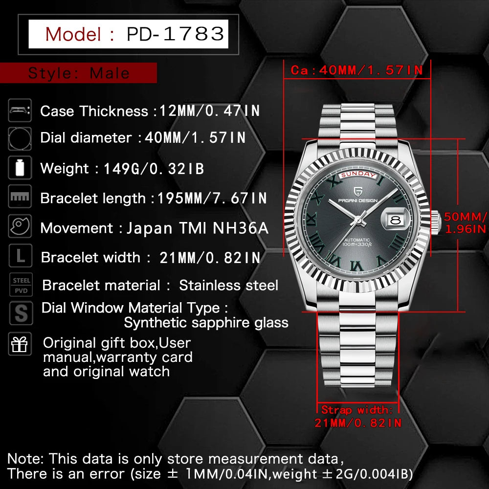 2025 New PAGANI DESIGN DD40 Luxury Rose Gold Automatic Watch For Men Mechanical Watches AR Sapphire Glass Date Wrist watch Men