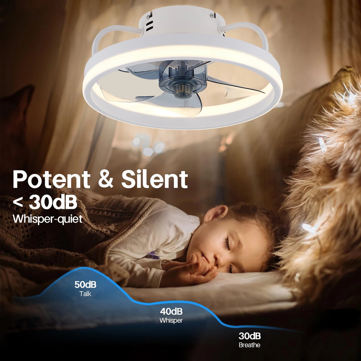 Modern LED ceiling fan with adjustable two-way blade timer and remote control tri-color adjustable bedroom living room kitchen