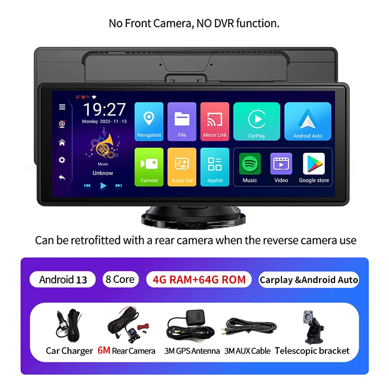 Imagebon 10.26 Inch Android 13 8 Core Rearview Mirror Camera CarPlay & Android Auto Dash Cam 5G WiFi Bluetooth GPS Navigation
