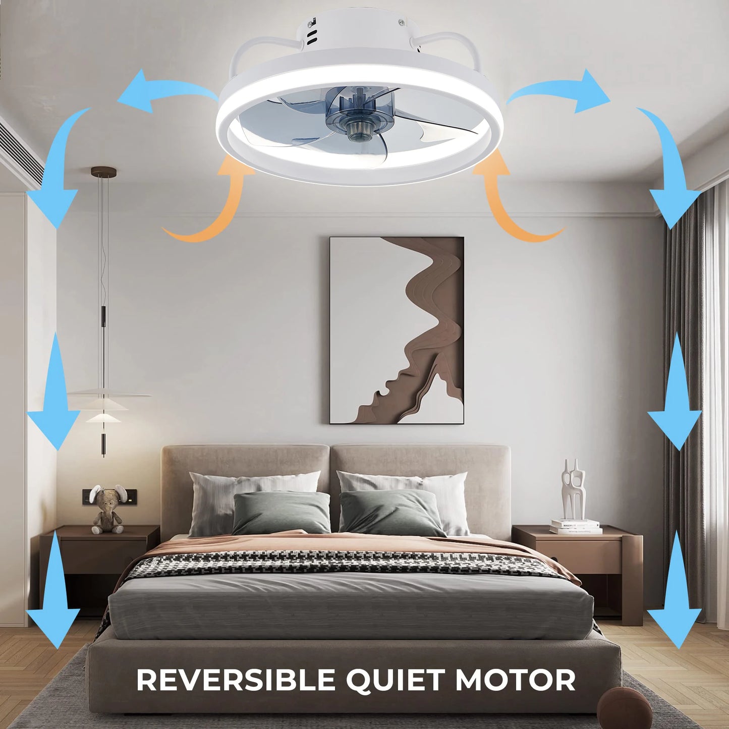 Modern LED ceiling fan with adjustable two-way blade timer and remote control tri-color adjustable bedroom living room kitchen