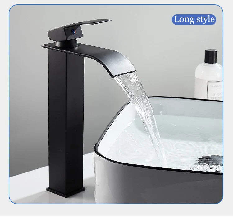 Waterfall Wash Basin Stainless Steel High And Low Faucet Black Hot And Cold Toilet Wash Basin Bathroom Home
