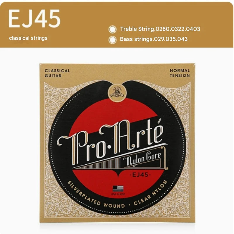 EJ45 Classical Guitar Strings Silver Plated Wrap Nylon Core Clear Student Nylon Trebles Normal Tension For Beginners