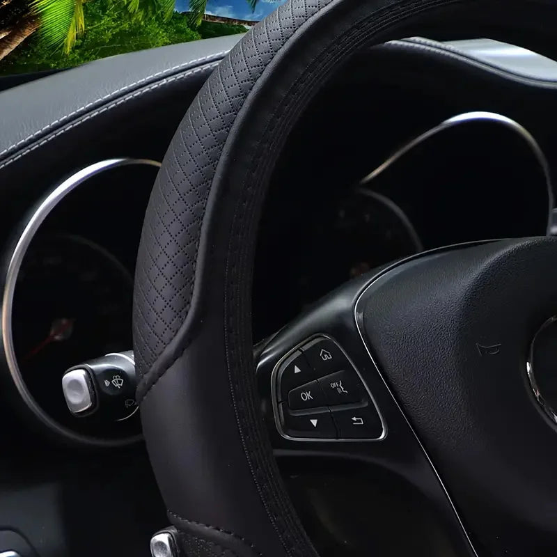 1pcs Artificial Leather Three-dimensional Embossed-car without Inner Ring Steering Wheel Cover Auto Parts for 14.5-15 Inches