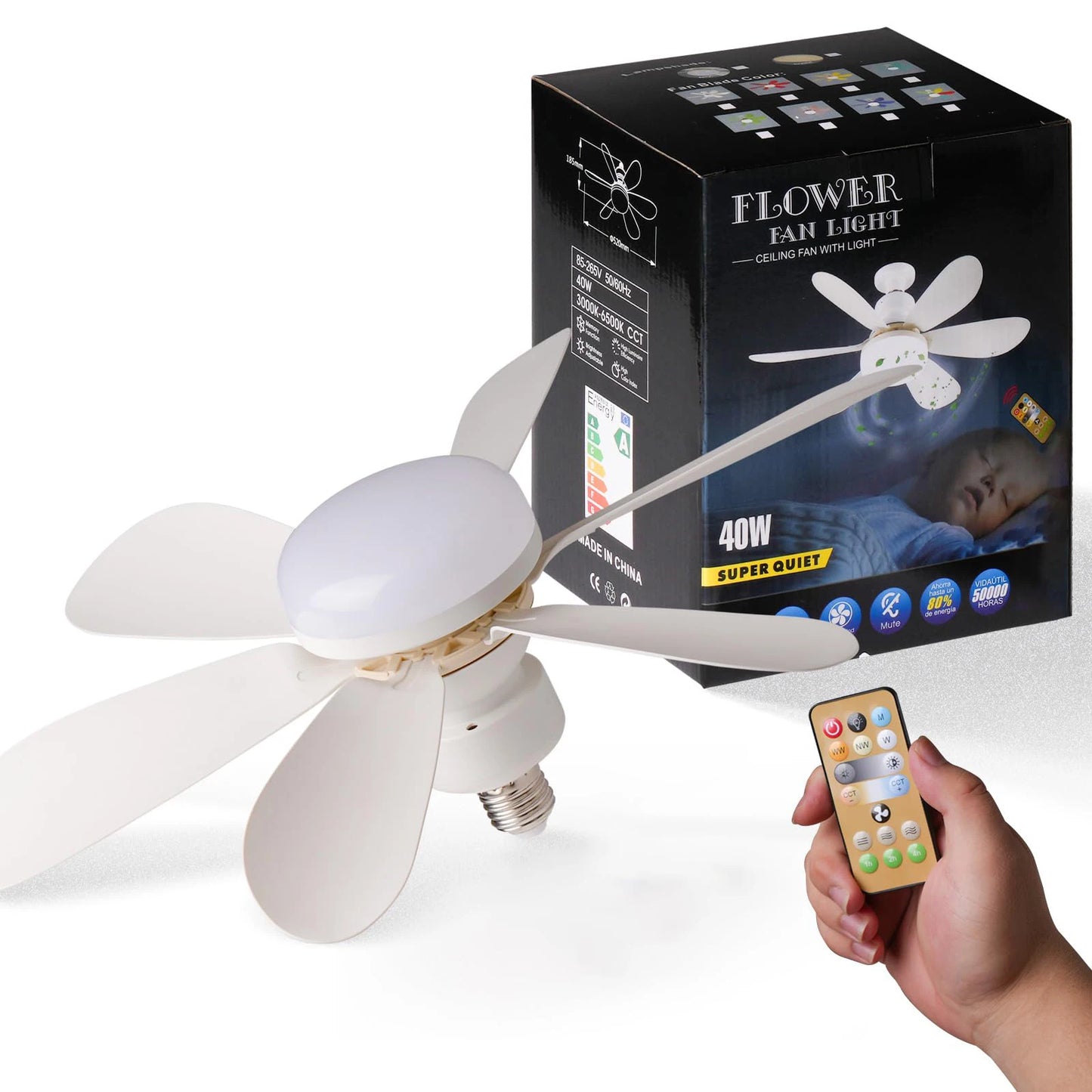 LED 30W ceiling fan light E27 with remote control for dimming, suitable for living room, study, household use, 85-265V