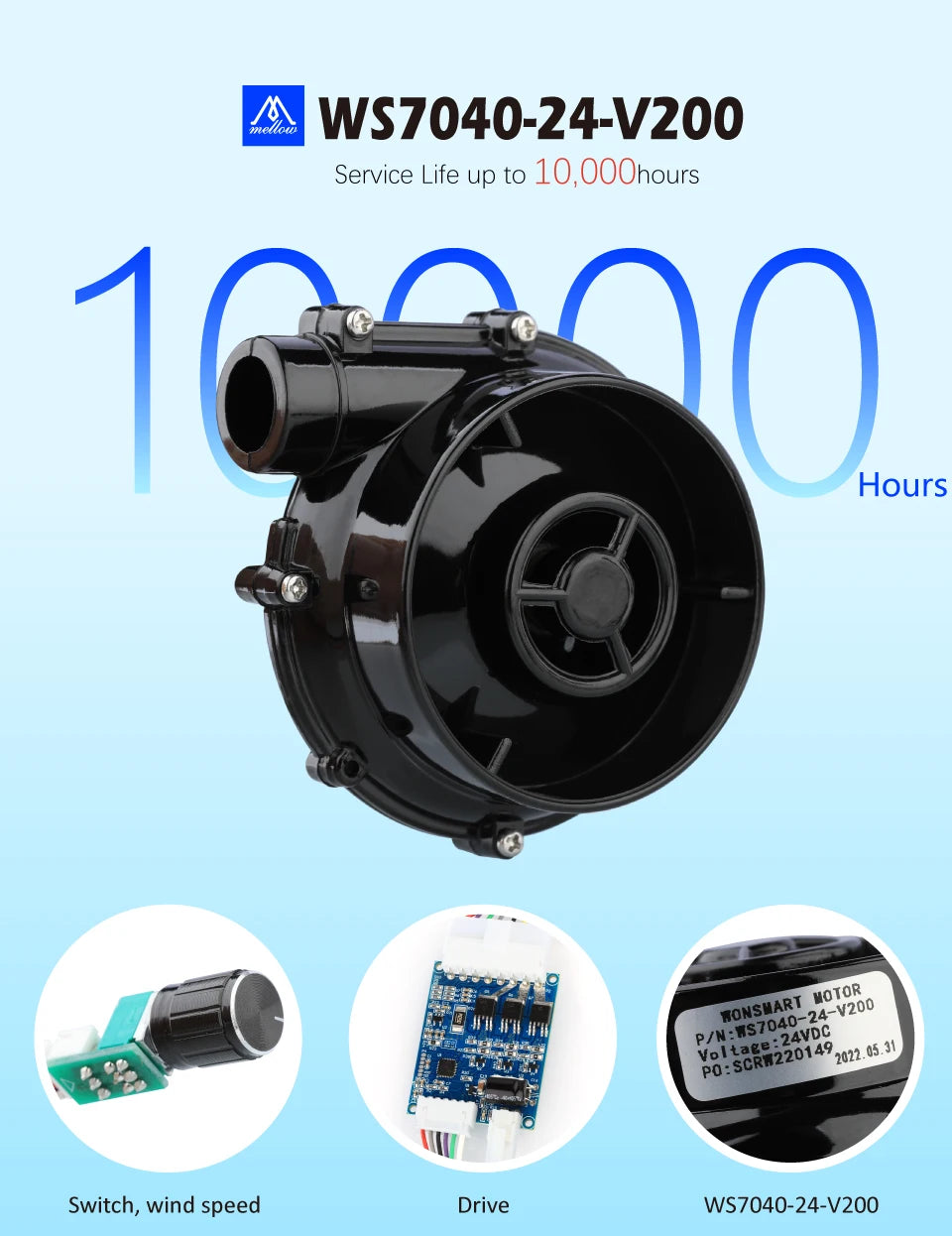 Mellow WS7040 24V Brushless Centrifugal Air Blower DC 7040 Blower Fan 6.5kpa For VzBoT HevORT 3D Printer