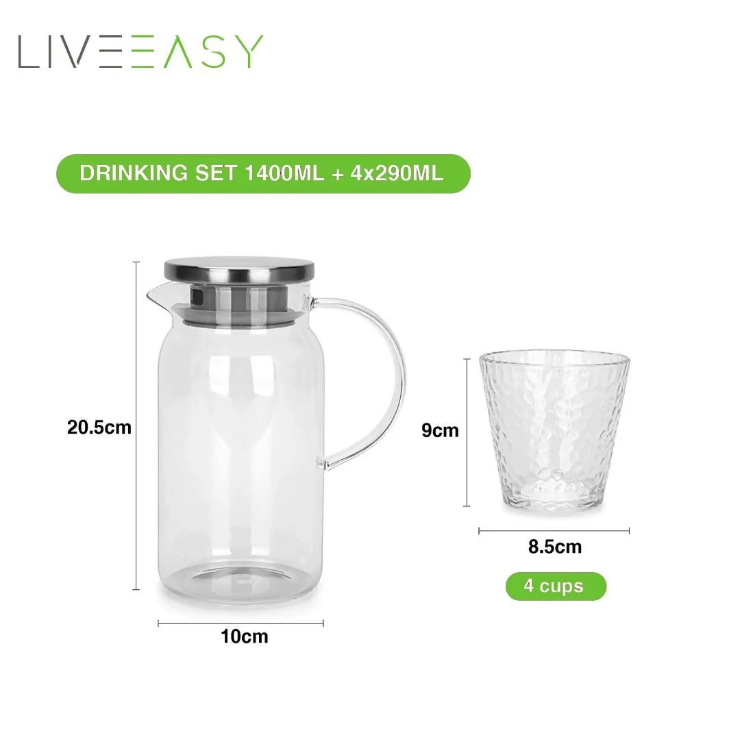 Jug Set 1400ml + 4 Glasses (Borosilicate)