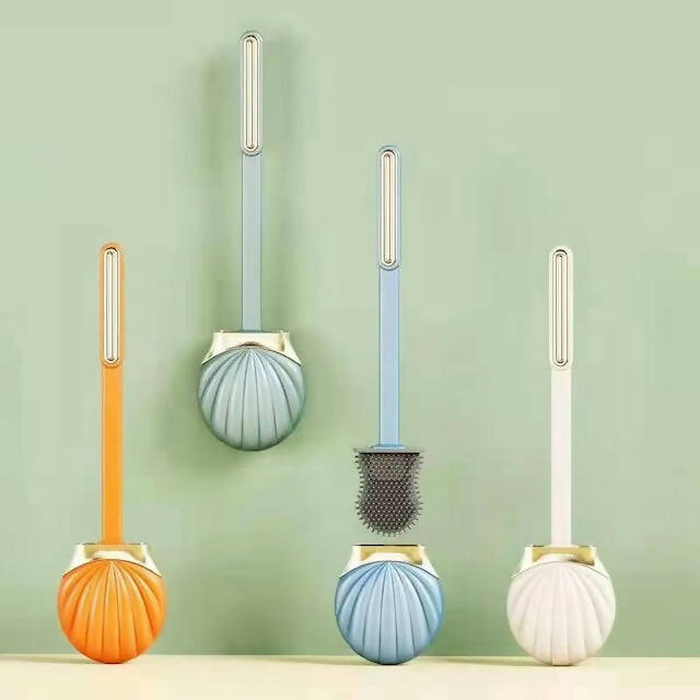 Silicone shell shape toilet brush, Deep Cleaner Silicone Toilet Brush with Flexible Bristles, Wall Mounting