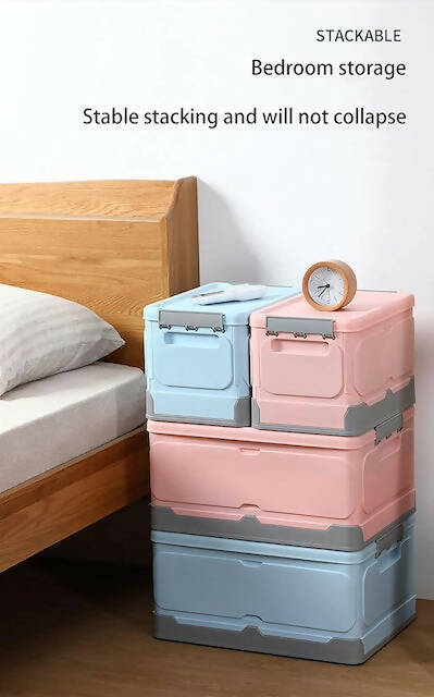 Foldable Multipurpose Storage Box with Lid, Clothes Storage Box with Handle, Stackable and Space Saving Organizing Box for Under Bed