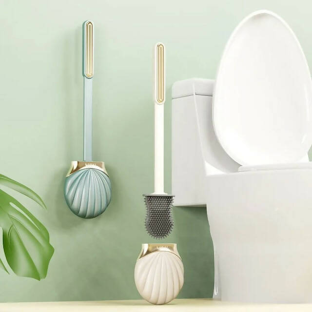 Silicone shell shape toilet brush, Deep Cleaner Silicone Toilet Brush with Flexible Bristles, Wall Mounting