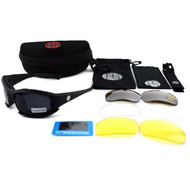 FS X7 Mountaineering Camping Protective Work Glasses Tactical Military Shooting Goggles Outdoor Sunglasses 4 Lenses