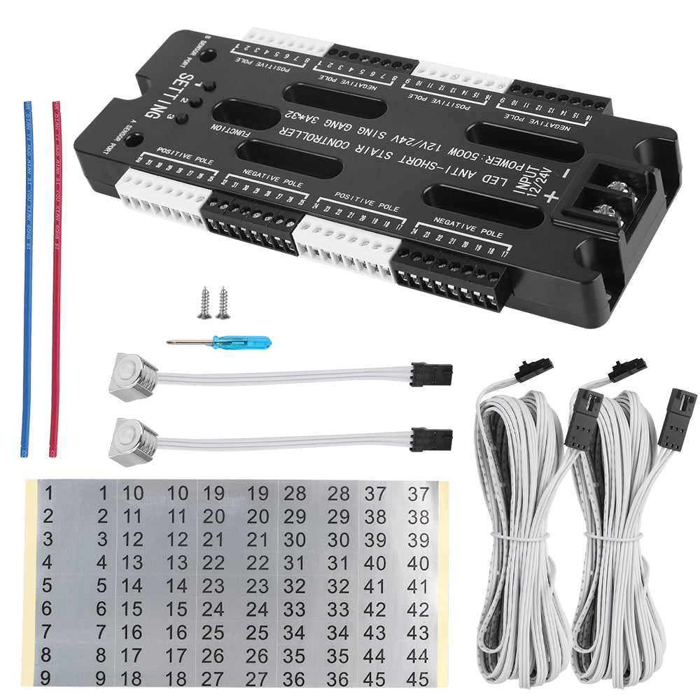 Stair Light Controller Kit 32 Channels LED Motion Sensor DC 12V 24V Adjustable Brightness For Stairs Flexible Strip