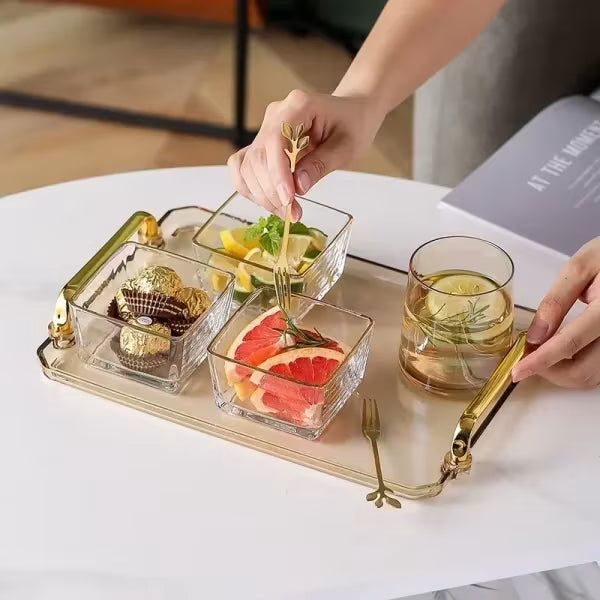 30 & 40cm Acrylic Rectangular Tray with Gold Handles