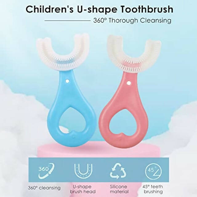 Kids U Shaped Toothbrush, U-Shaped Training Toothbrushes for Kids 2-6Y, Silicone Bristles Massage Gums,360° All-Round Cleaning