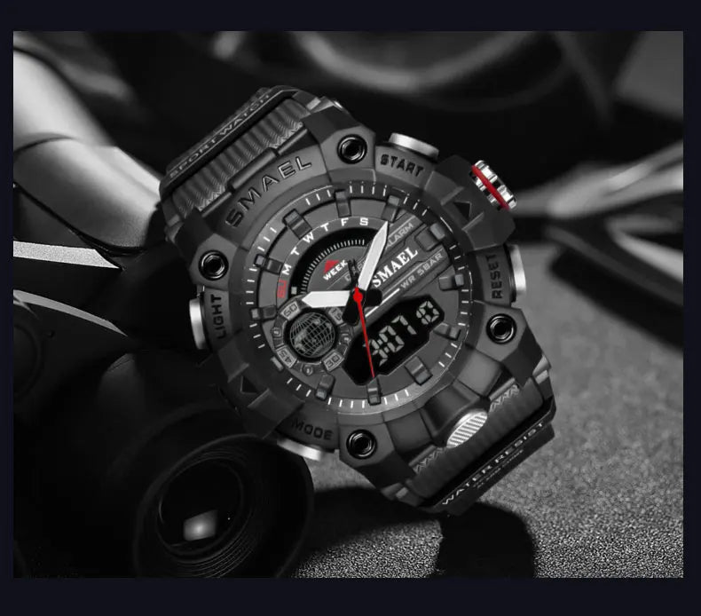 SMAEL Fashion Sport Watches Men Shock Resistant 50M Waterproof Wristwatch LED Alarm Stopwatch Clock Military 8040 Men Watch