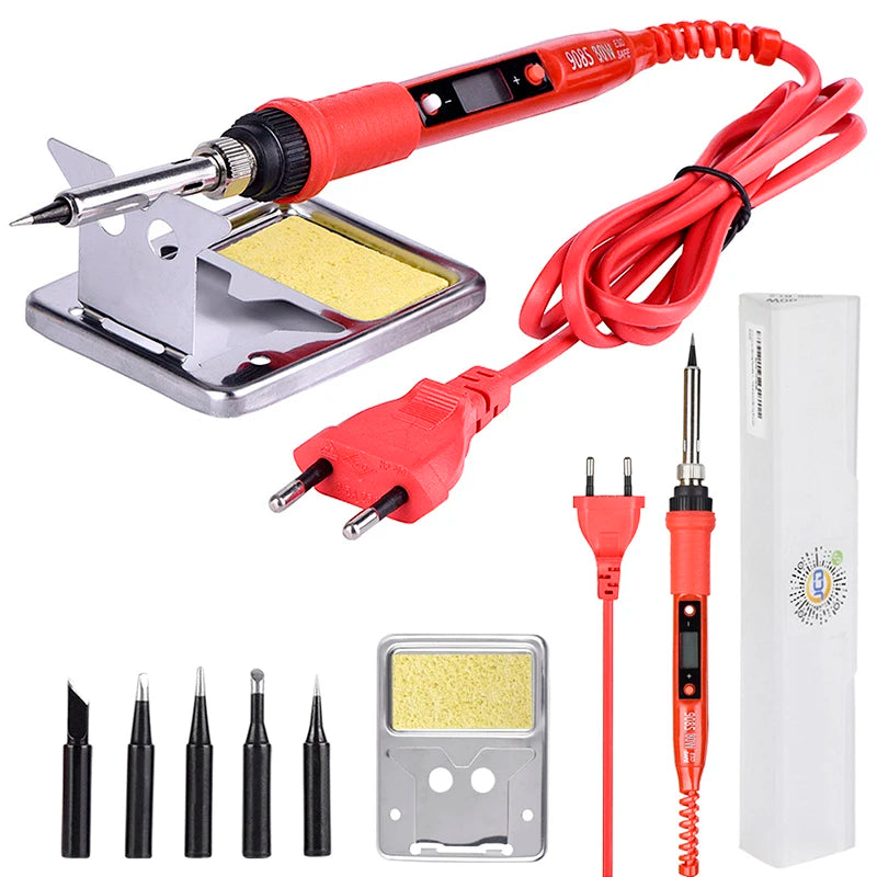 JCD Soldering Iron Kit Adjustable Temperature 220V 80W LCD Digital Display Welding Repair Tools With Solder Tin Iron Tips 908S