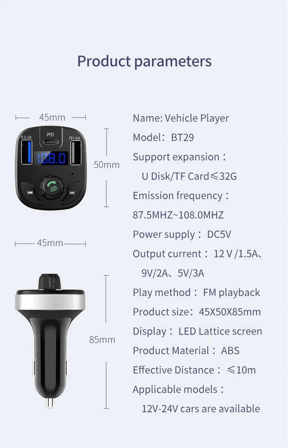 Car Bluetooth 5.0 FM Transmitter Dual USB PD Type C Fast Charge Car Charger Bluetooth Microphone Handsfree Car FM Modulator