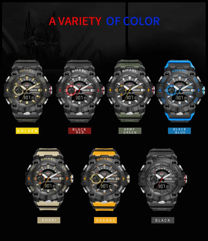 SMAEL Fashion Sport Watches Men Shock Resistant 50M Waterproof Wristwatch LED Alarm Stopwatch Clock Military 8040 Men Watch