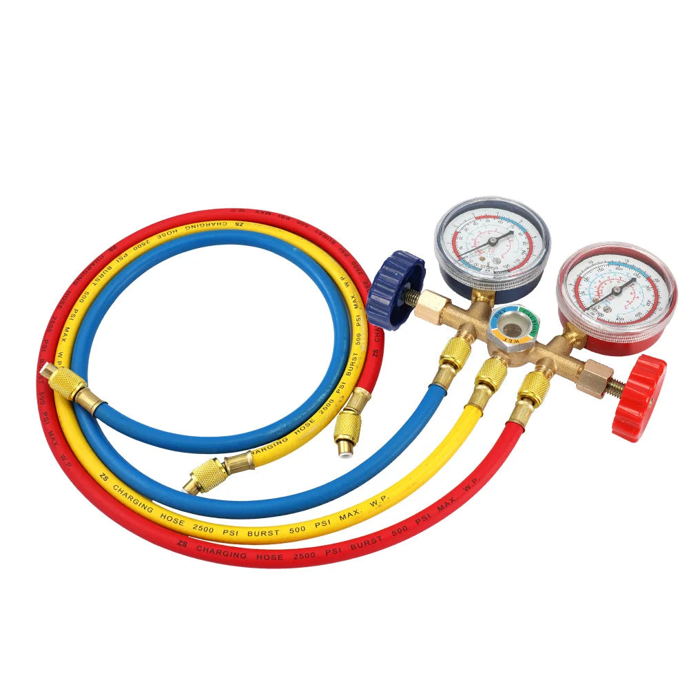 2024 Air Condition Gauge for R12 R22 R-404A R-134a Refrigerants, Manifold Gauge Manometer Valve 500psi with Visual Mirror