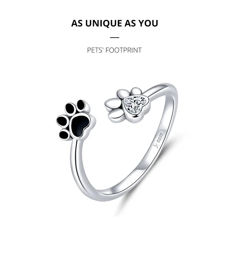 WOSTU 100% 925 Sterling Silver Paw Dog Pets' Footprint Ring For Women Wedding Engagement Adjustable Rings Fashion Jewelry CQR605