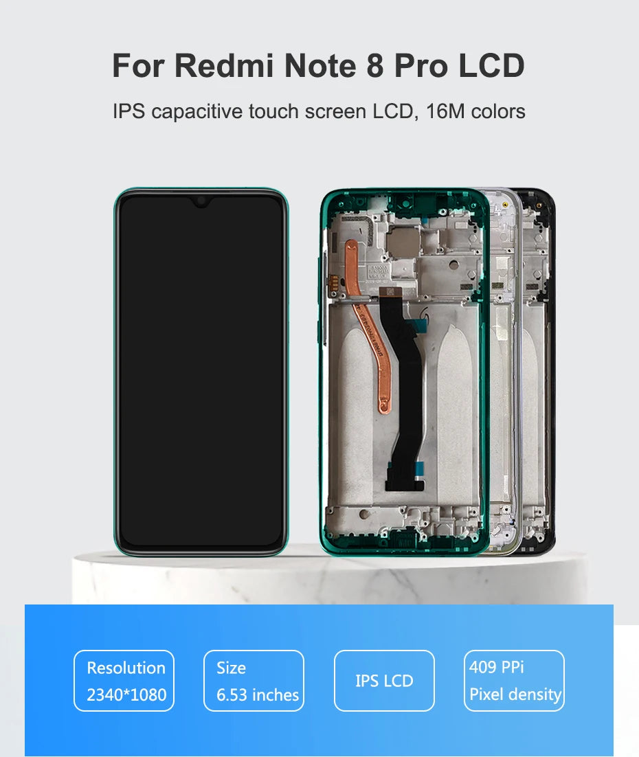 6.53" for Xiaomi Redmi Note 8 Pro LCD Display Touch Screen Assembly For Redmi Note8 Pro M1906G7I Screen Replacement with Frame