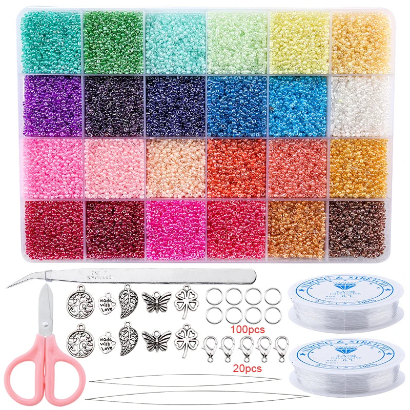 2mm Glass Seed Beads Set Jewelry Making Beads Kit Bracelets Necklace Ring Making Kit For DIY Art Handmade Craft 20000pcs