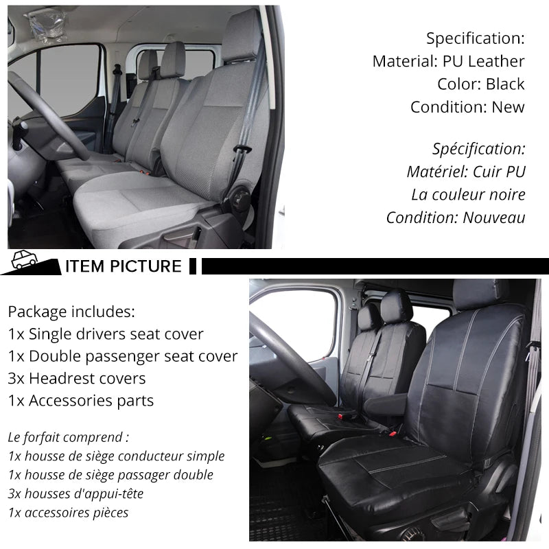1+2 Seat Covers PU Leather Seat Cover for Transporter for Ford transit Van Truck Lorry for Renault for Peugeot for Opel Vivar
