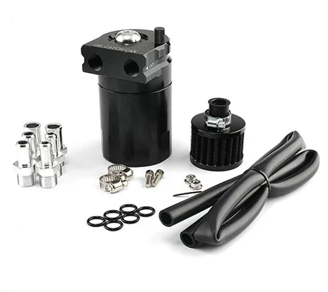 oil catch can kit, universal 300ml aluminum oil collector tank with air filter,hose and other accessories (Black)
