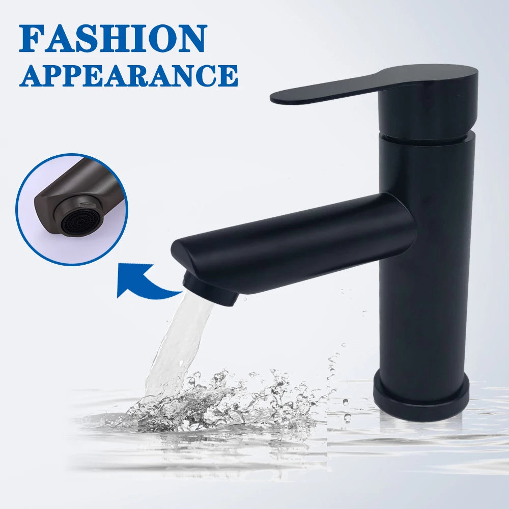 Basin Sink Bathroom Faucet Deck Mounted Hot Cold Water Basin Mixer Taps Matte Black Lavatory Sink Tap Crane