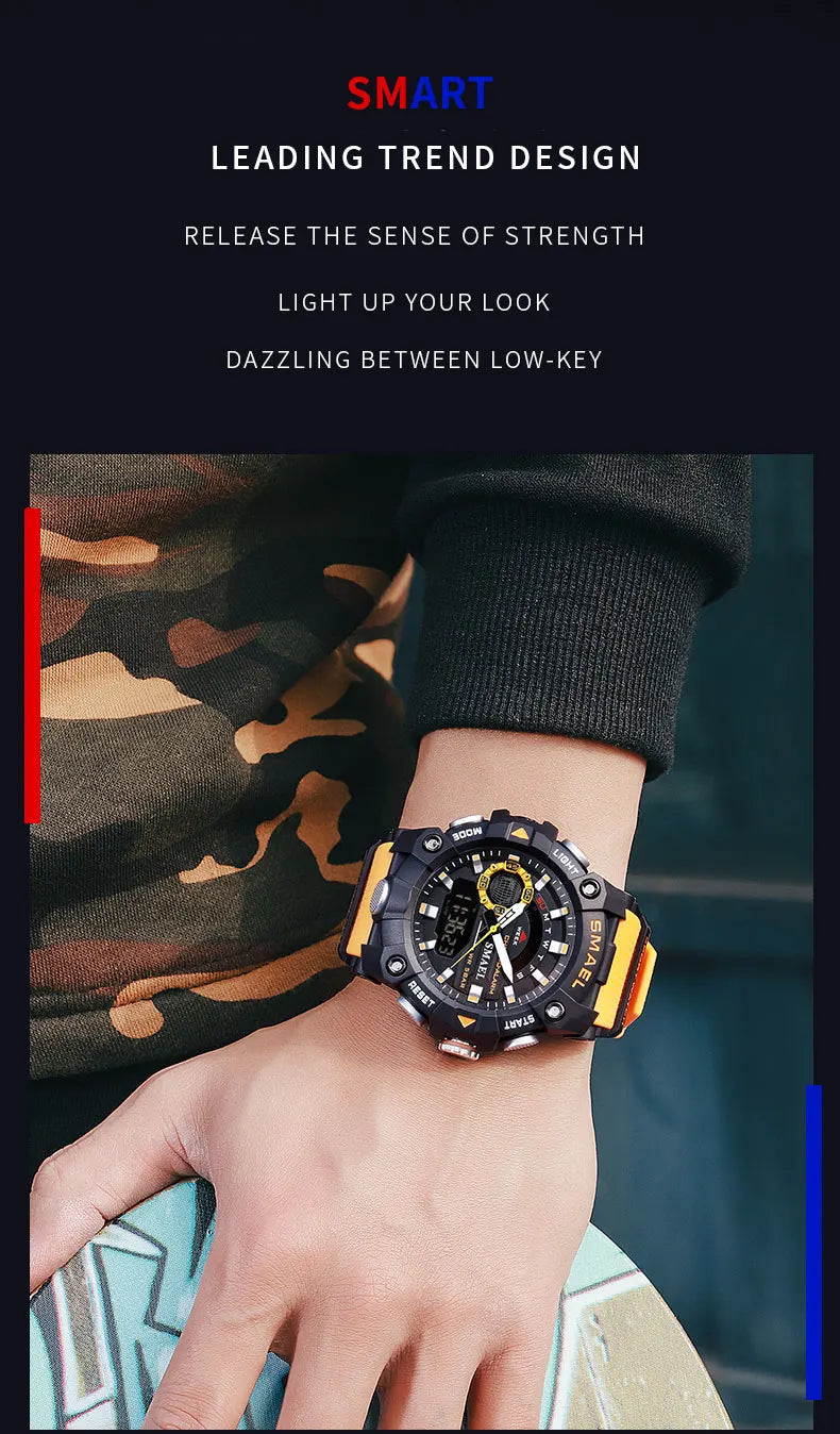 SMAEL Fashion Sport Watches Men Shock Resistant 50M Waterproof Wristwatch LED Alarm Stopwatch Clock Military 8040 Men Watch