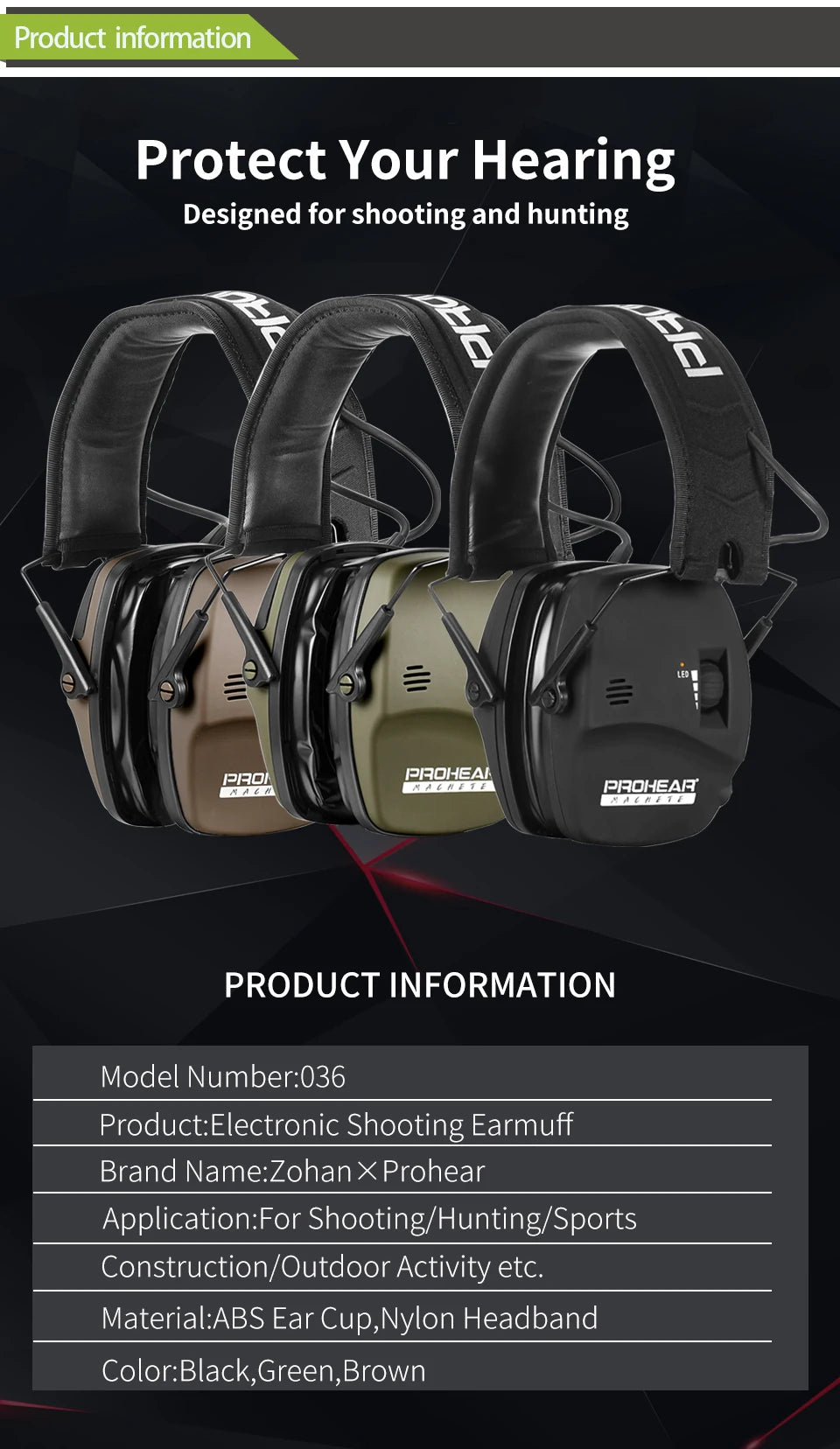ZOHAN-Tactical Hearing Protectors, Electronic Headphones, Hunting Sound Amplification Earmuffs, Anti Noise Ear Helmets for Shoot