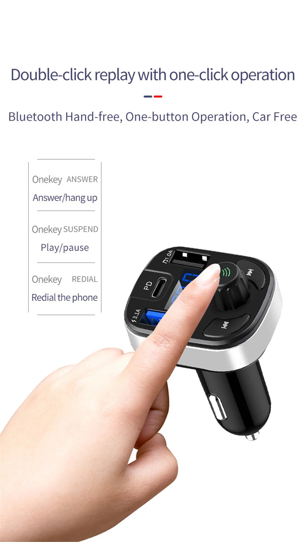 Car Bluetooth 5.0 FM Transmitter Dual USB PD Type C Fast Charge Car Charger Bluetooth Microphone Handsfree Car FM Modulator