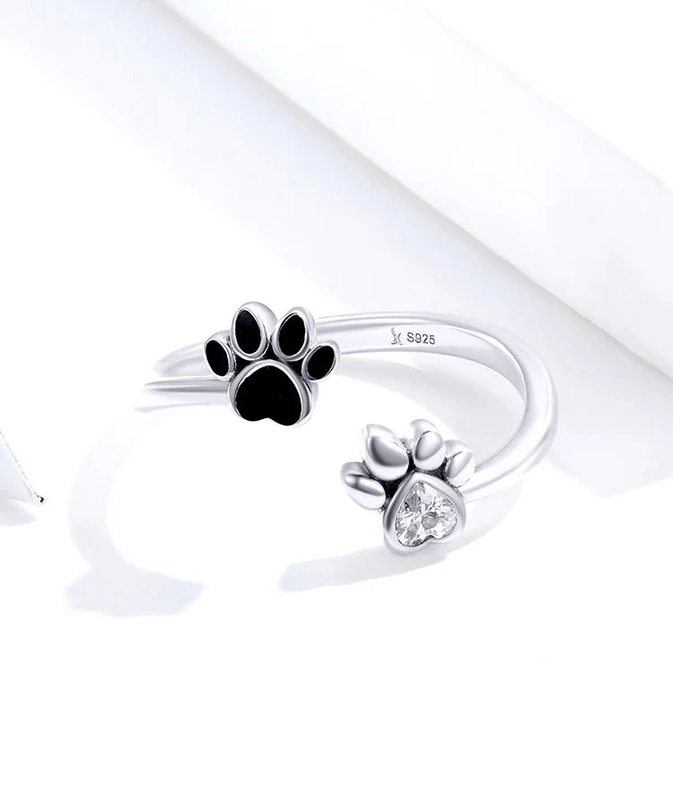 WOSTU 100% 925 Sterling Silver Paw Dog Pets' Footprint Ring For Women Wedding Engagement Adjustable Rings Fashion Jewelry CQR605