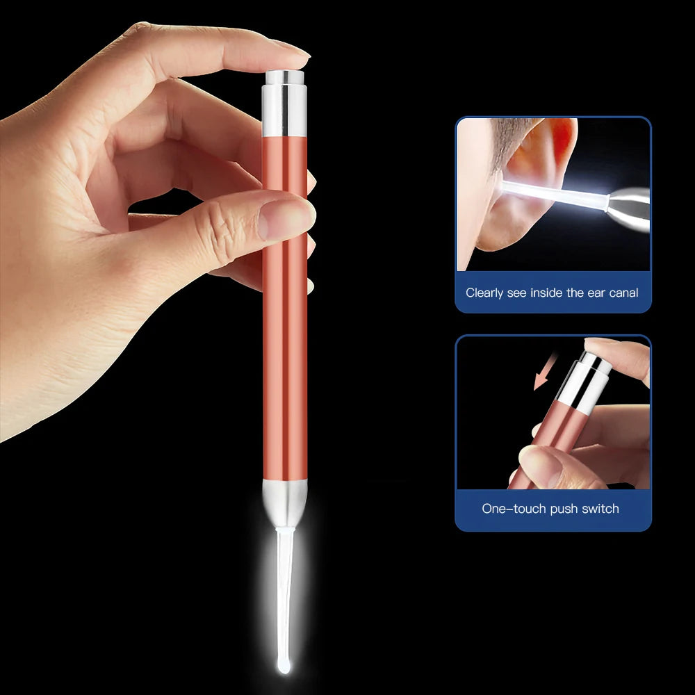 Baby Ear Cleaner Spoon LED Flash Light Ear Wax Curette Picker Visual Children Earpick Eer Wax Dig Remover Nose 2pc siliconespoon