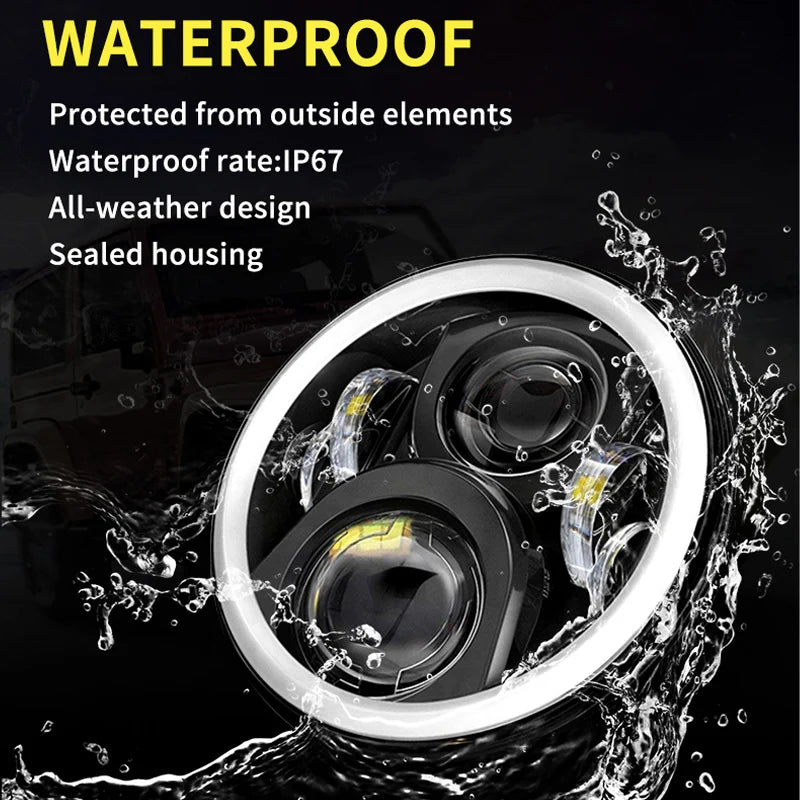 2x Car 7 Inch Led Headlight Hi/Low H4 Halo Angle Eyes DRL For Jeep JK TJ OffRoad Defender Hummer 4x4 Suzuki Samurai Headlamp