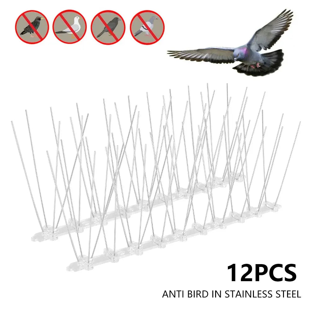 12Pcs Pigeon Spikes Stainless Steel Bird Repeller Set Deterrent Anti Bird Pigeon Squirrel Cats Repellent for Garden Fence Roof