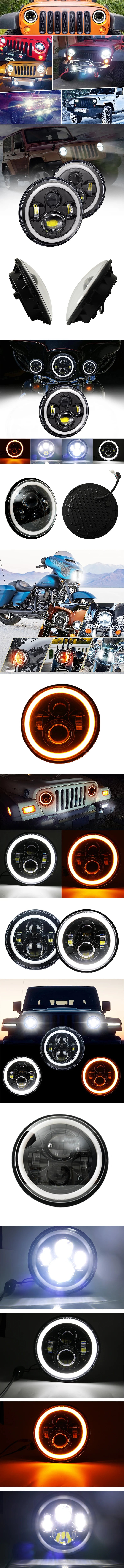 2x Car 7 Inch Led Headlight Hi/Low H4 Halo Angle Eyes DRL For Jeep JK TJ OffRoad Defender Hummer 4x4 Suzuki Samurai Headlamp