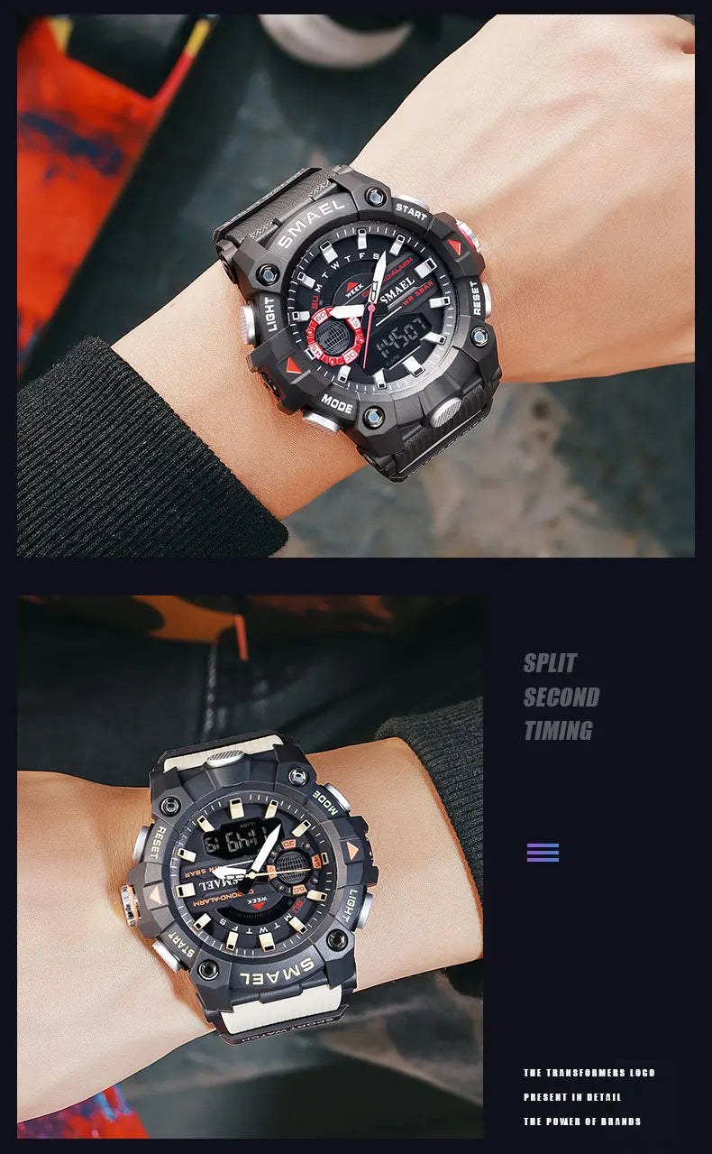 SMAEL Fashion Sport Watches Men Shock Resistant 50M Waterproof Wristwatch LED Alarm Stopwatch Clock Military 8040 Men Watch